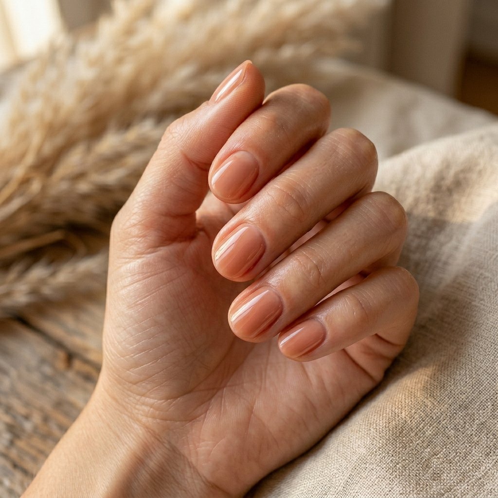 Glazed Sandy Coral Short Oval Nails