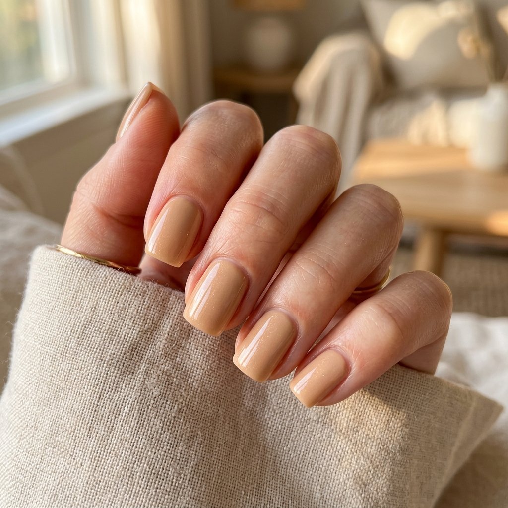 Glazed Sandy Cream Short Square Nails