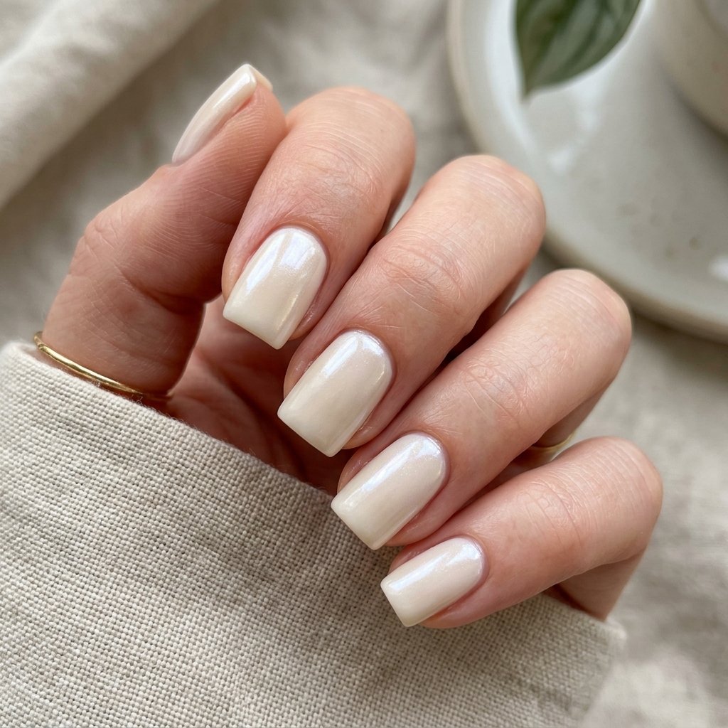 Glazed Sandy White Short Square Nails
