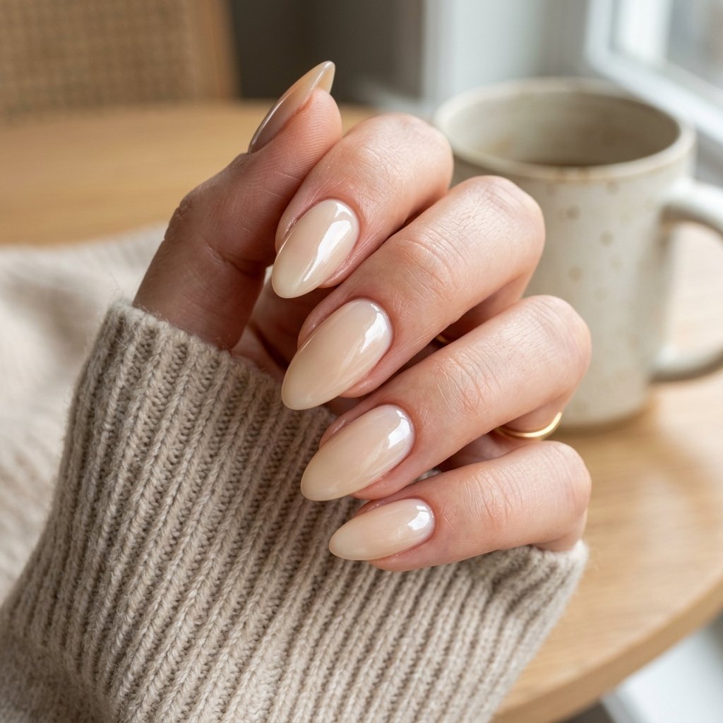 Glazed Warm Cream Almond Nails