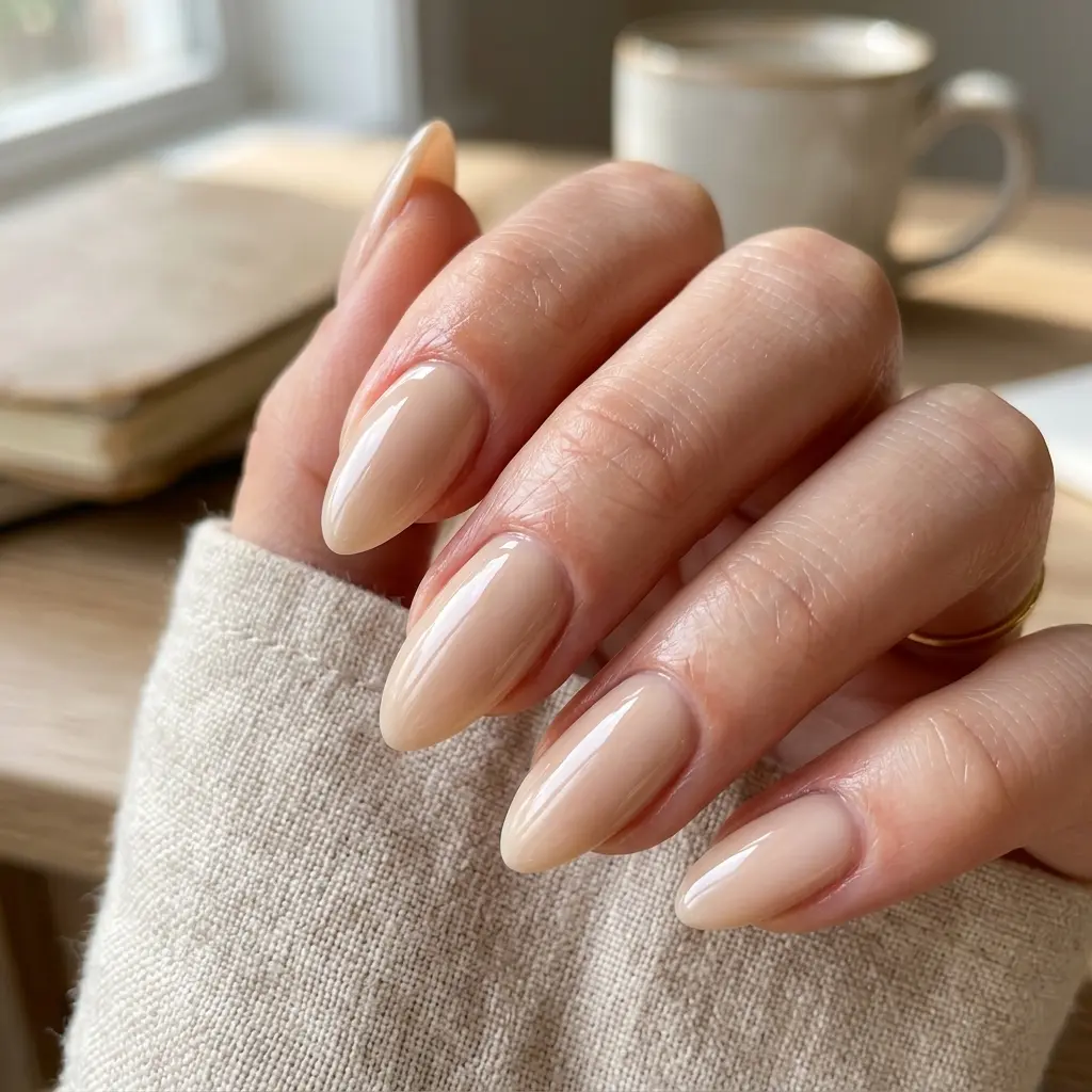 19 August Teacher Nails That Look Professional, Polished, and Chic 2 Glazed Warm Cream Almond Nails