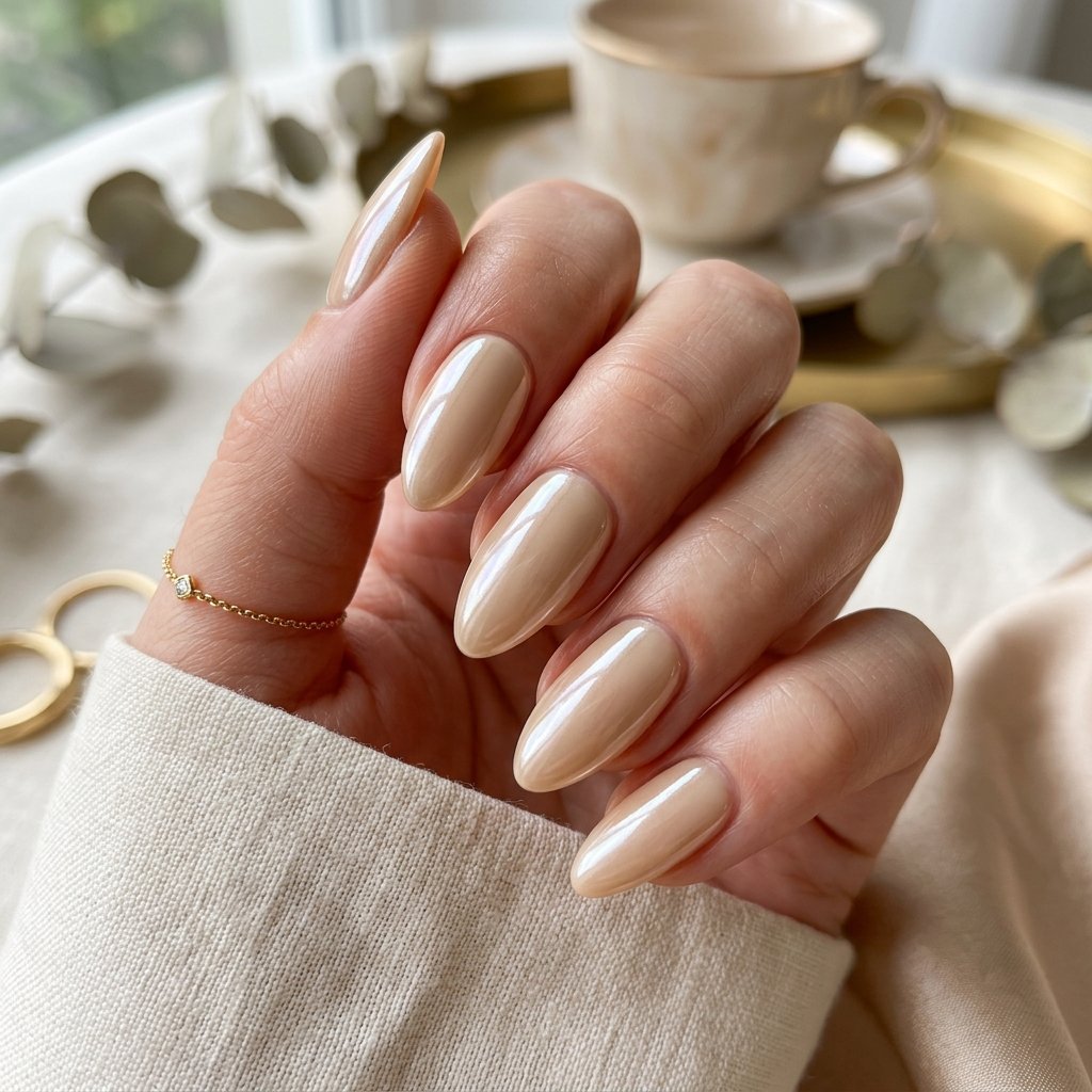 Glazed Warm Cream Almond Nails