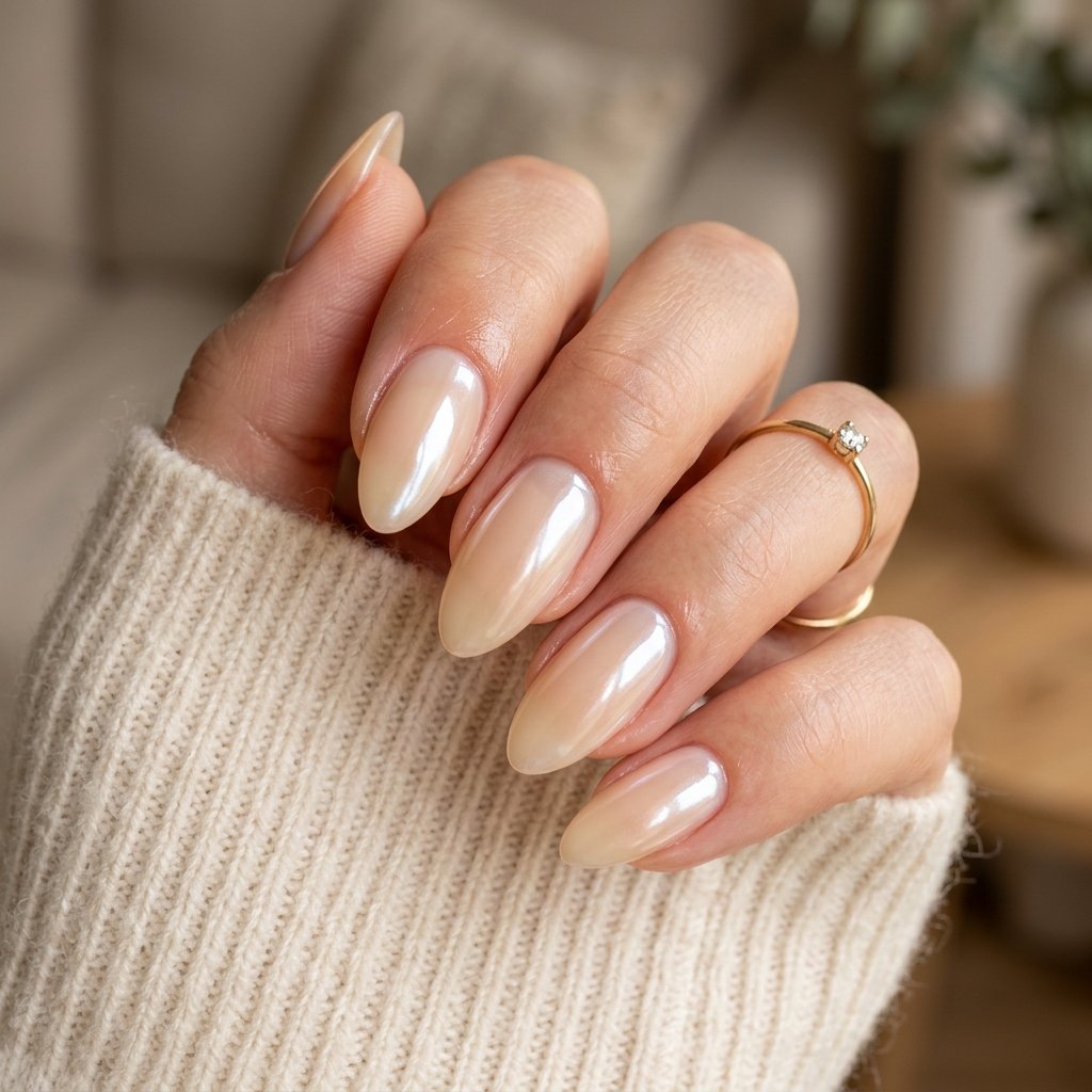Glazed Warm Cream Almond Nails