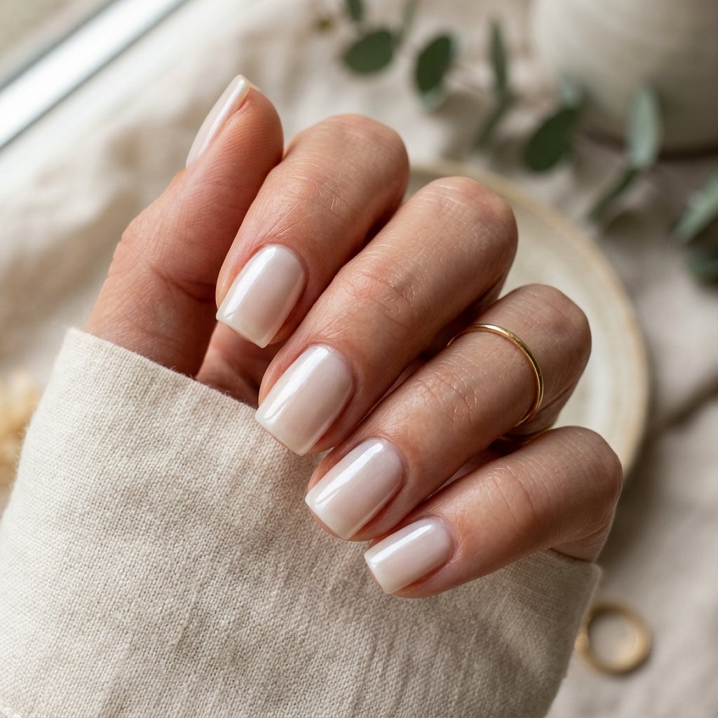 Glazed Warm White Short Square Nails