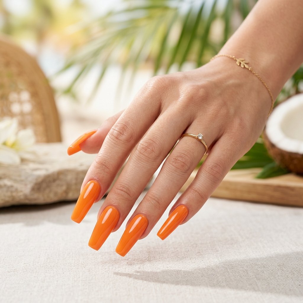 Glossy Tangerine Acrylic Nails