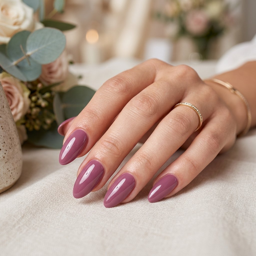 Glossy Mauve Almond Nails