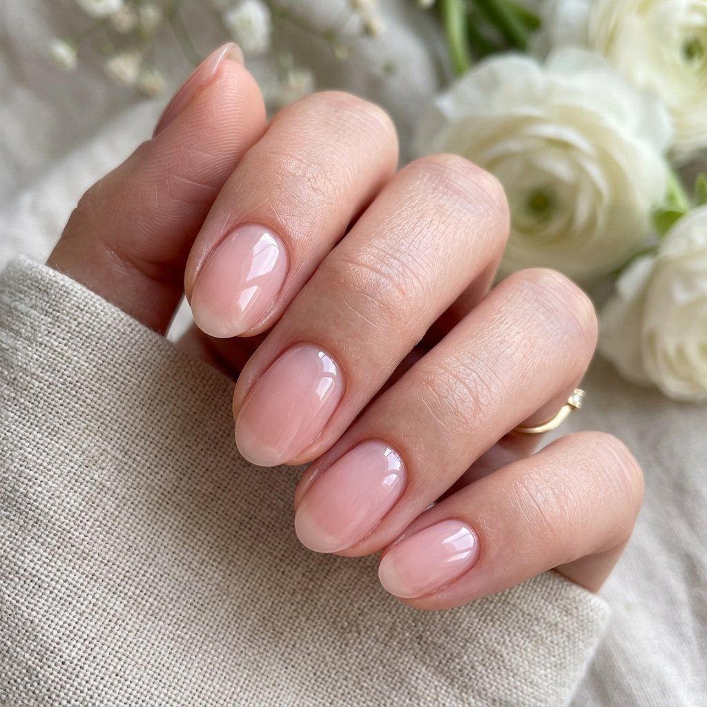Sheer Glossy Pink Short Oval Nails