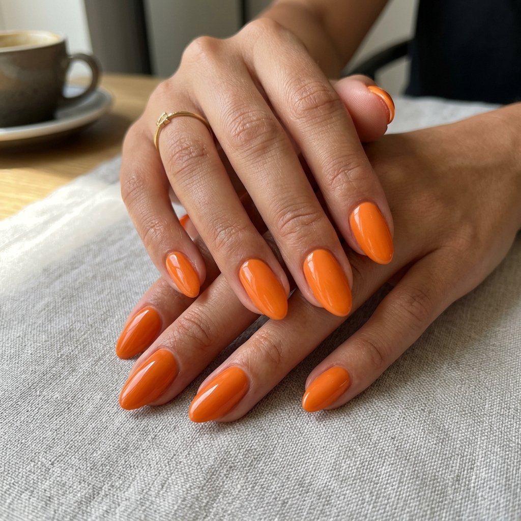 Glossy Tangerine Nails