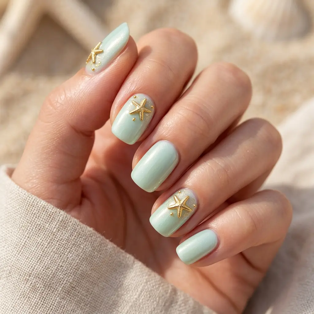 Gold Starfish Accent Nails