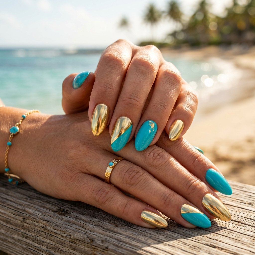 Gold Chrome and Turquoise Mixed Set