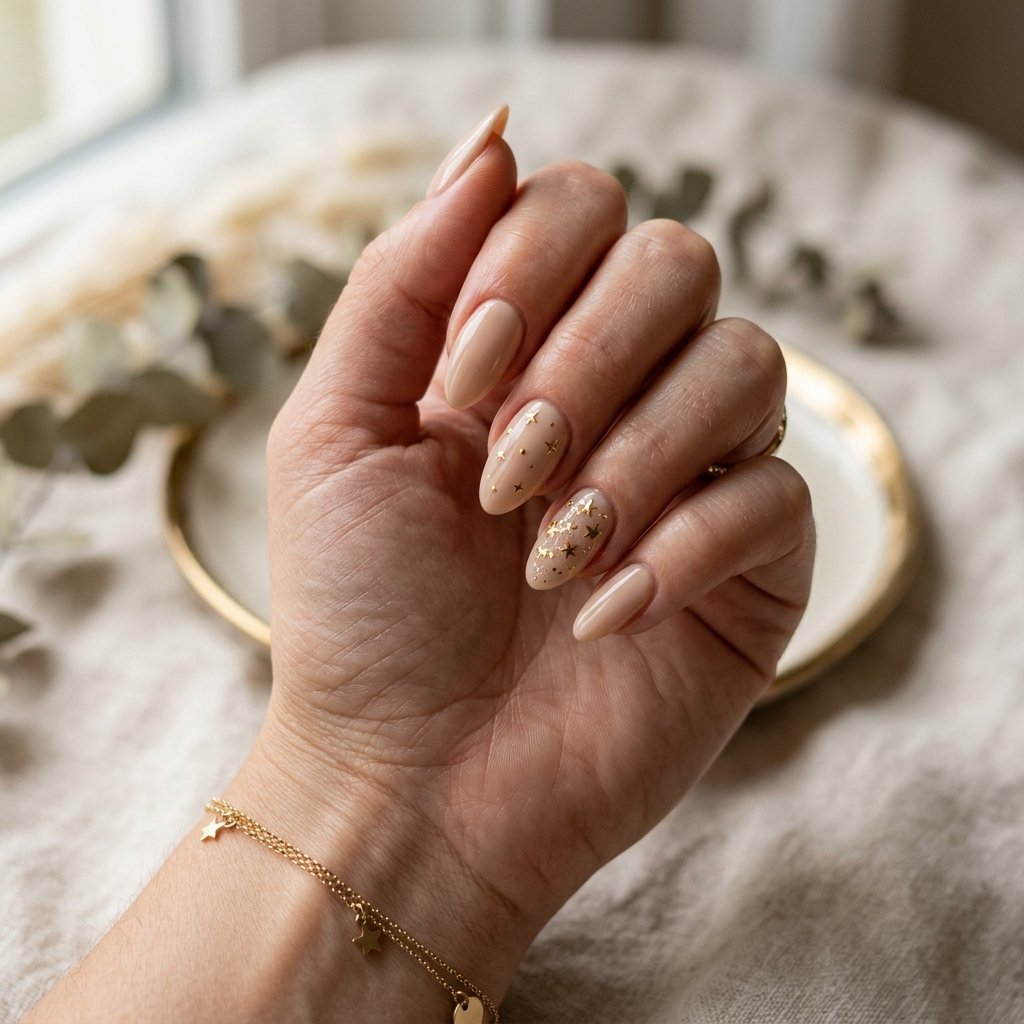 Gold Star Accent Nails