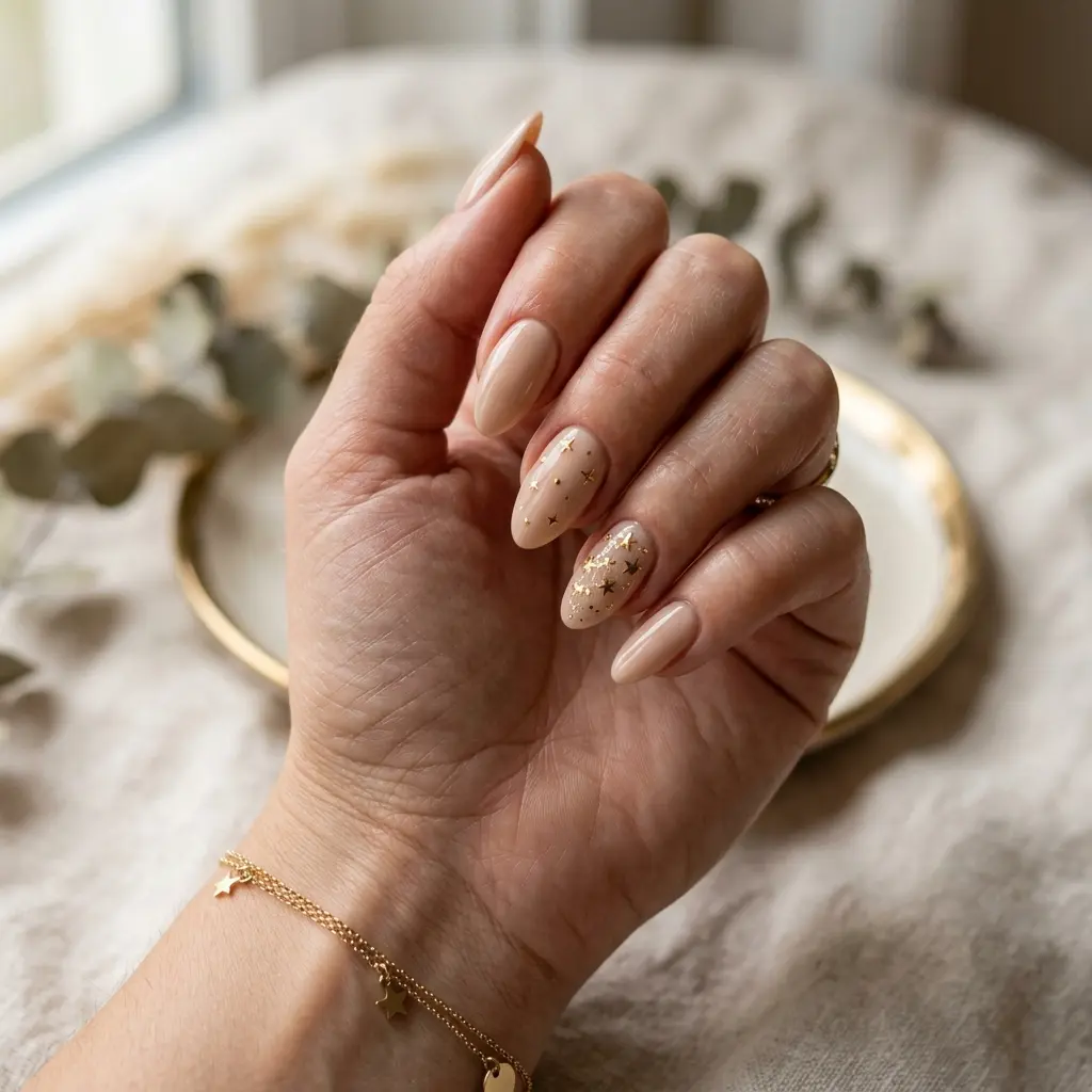 Gold Star Accent Nails