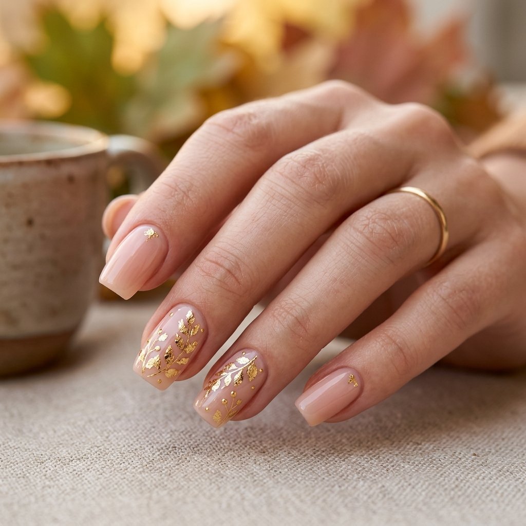 Golden Leaf Accent Nails