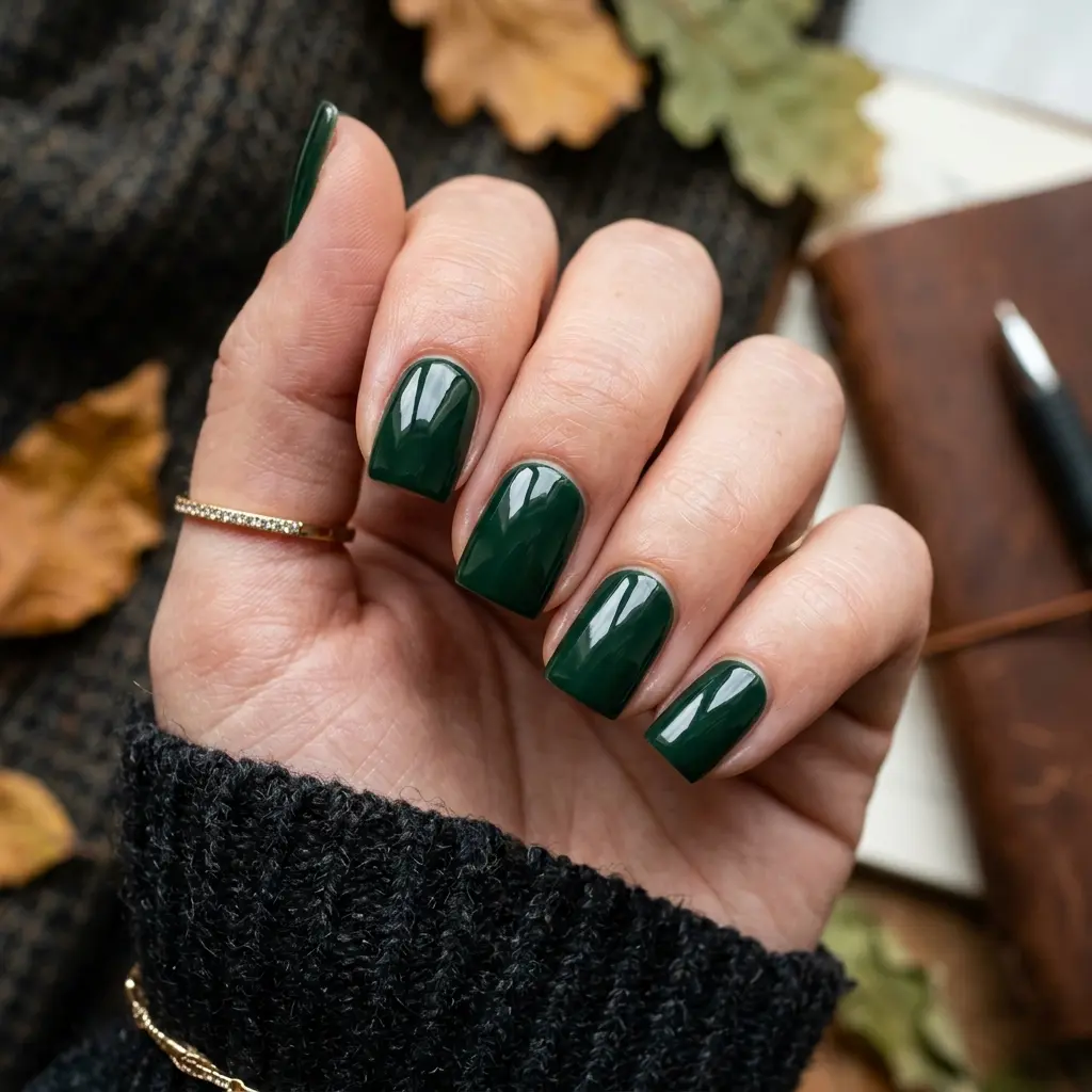 Deep Forest Green Short Square Nails