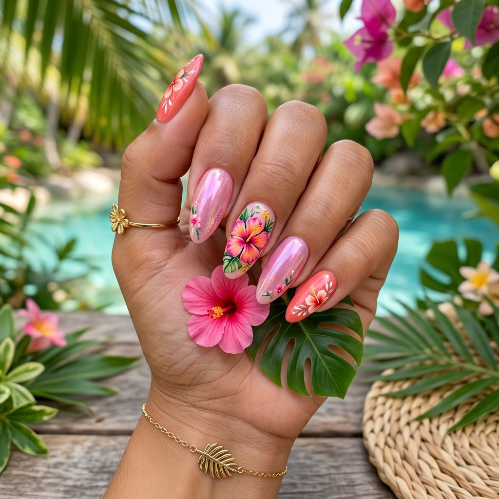 Full Hibiscus Nail Set Across All Fingers