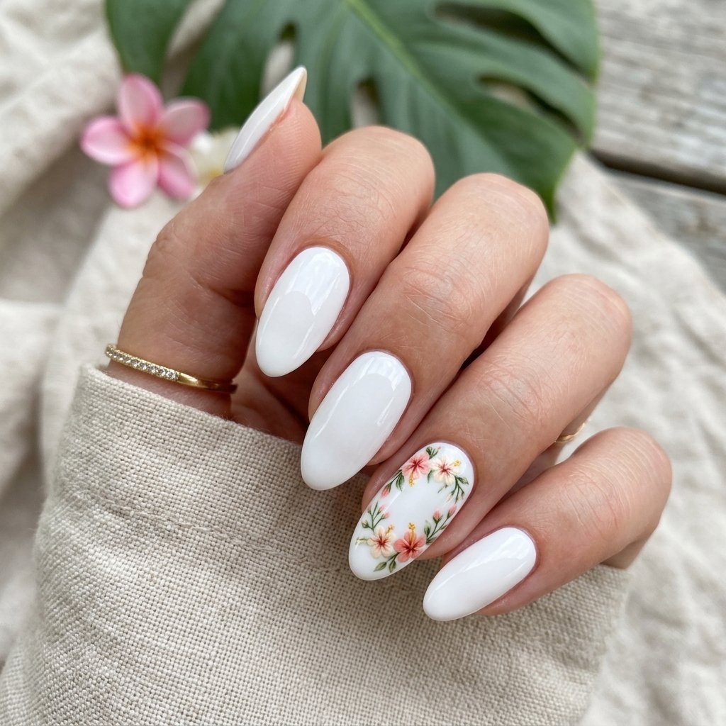 Soft Hibiscus Wreath Accent Nails