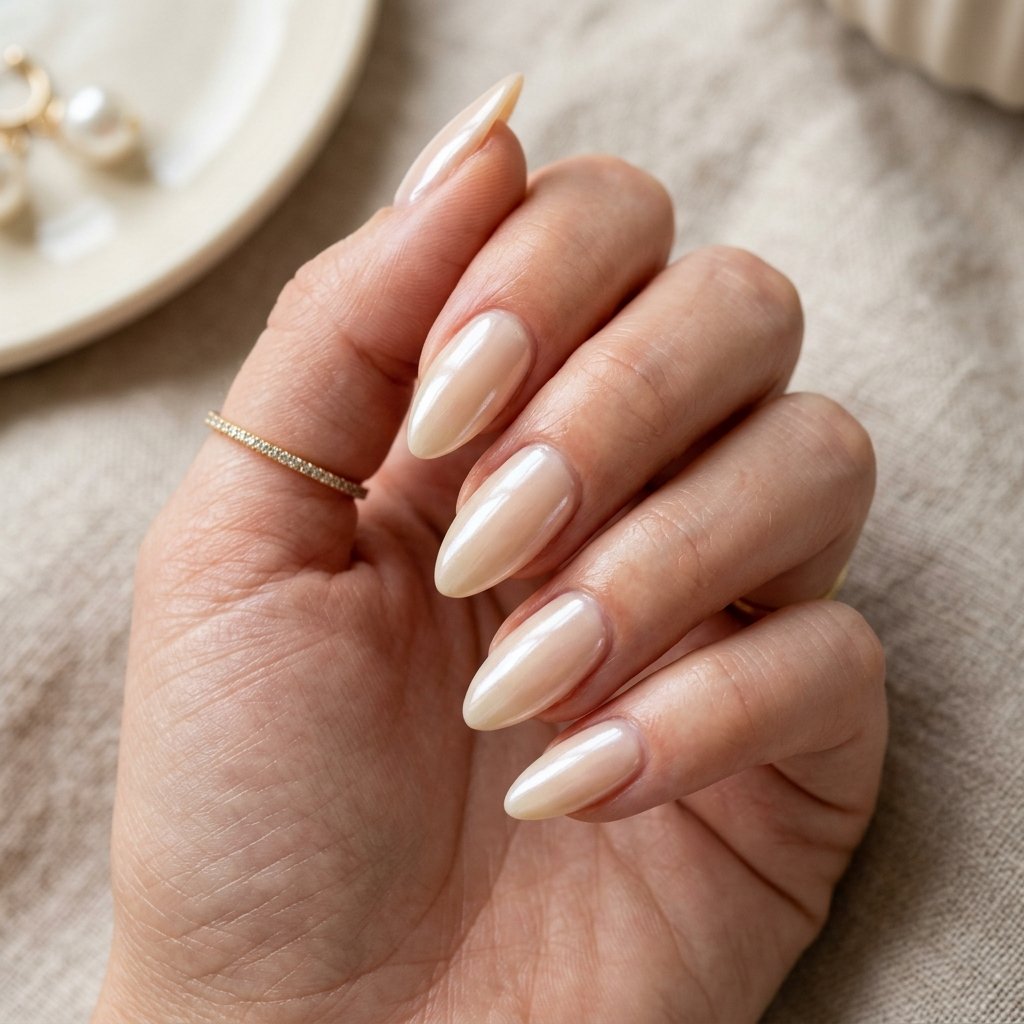 Warm Ivory Glazed Almond Nails