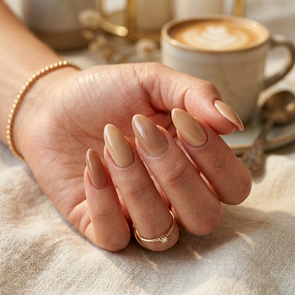 Warm Latte Glazed Almond Nails