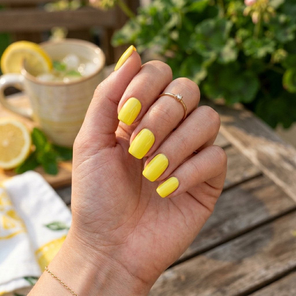 Glazed Lemon Yellow Short Coffin Nails