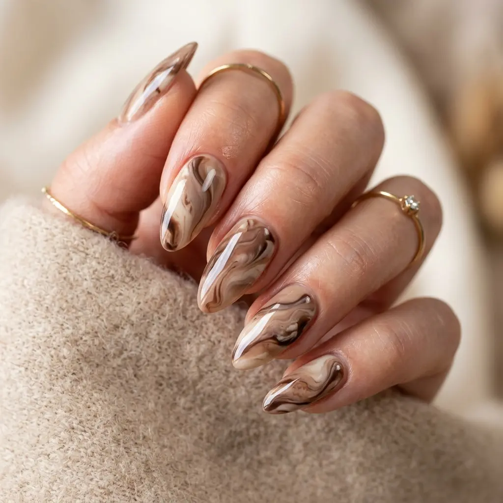 Soft Marble Mocha Nails