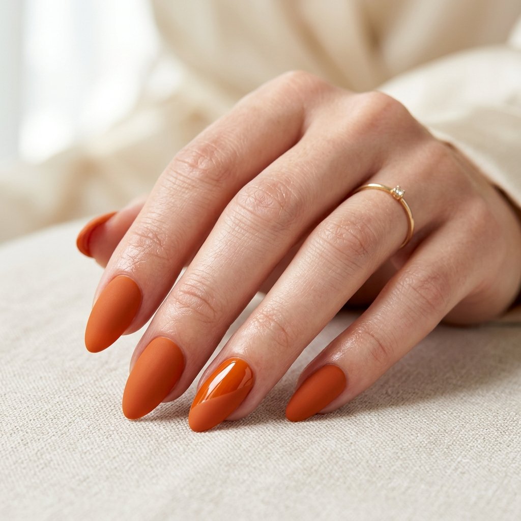 Matte And Gloss Orange Nails
