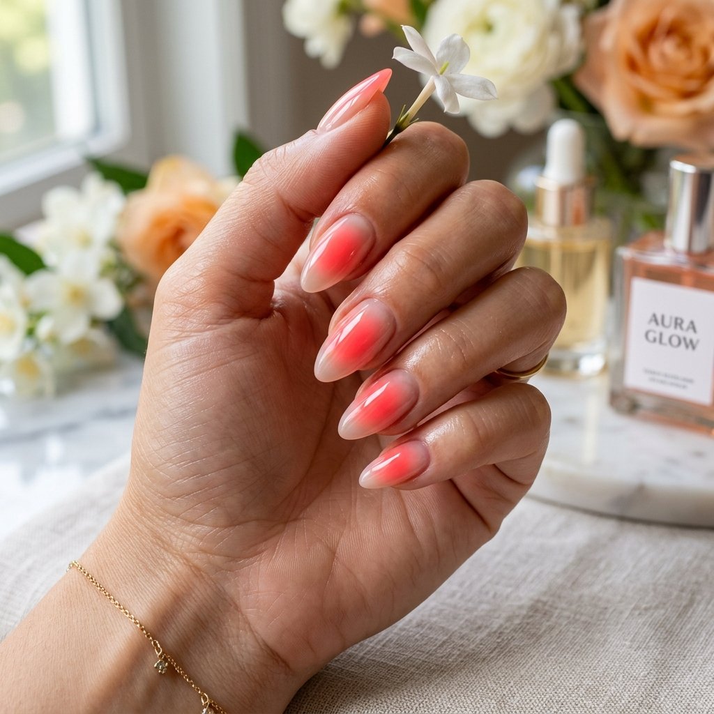 Vivid Coral Aura on Sheer Base