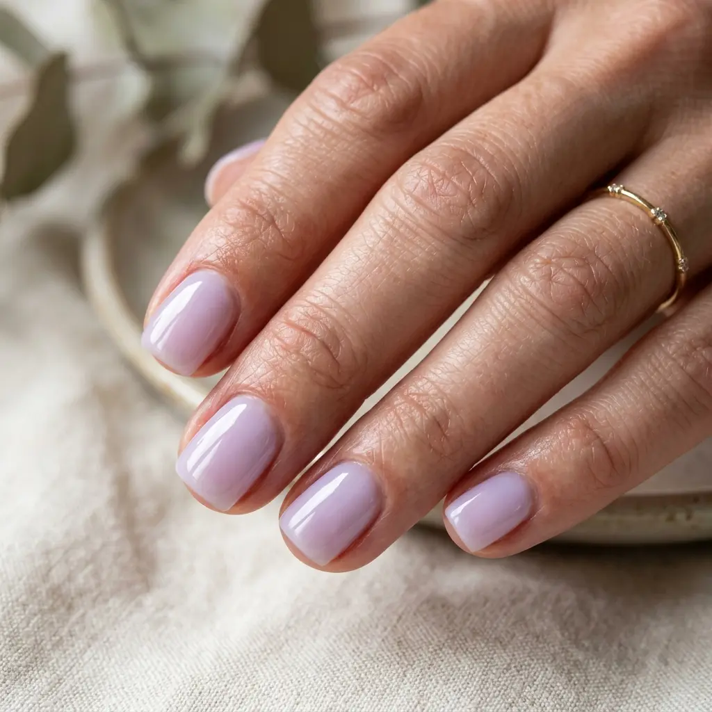 Milky Lavender Glazed Short Nails