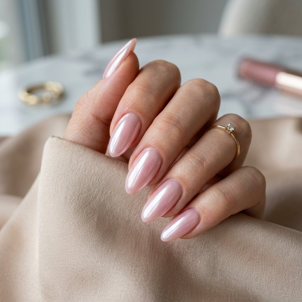 Milky Pink Chrome Nails