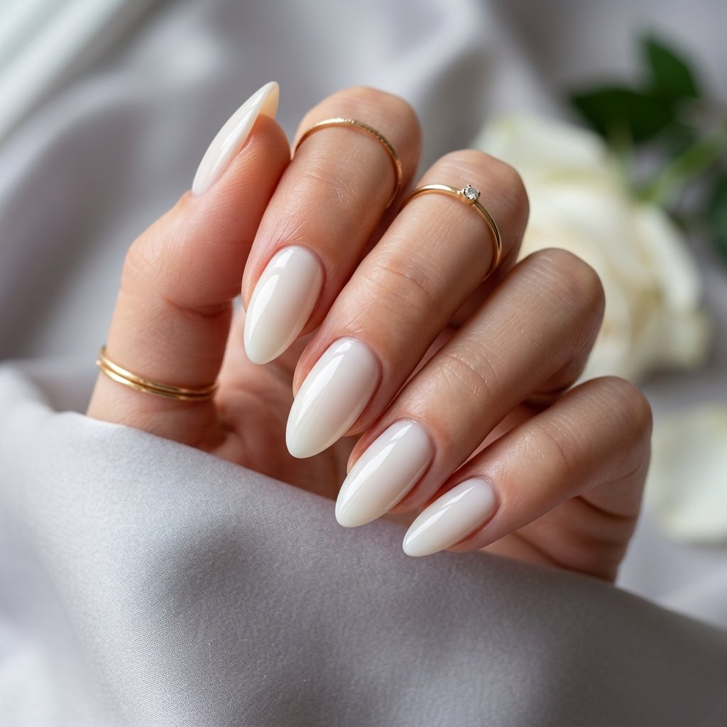 Milky White Almond Nails
