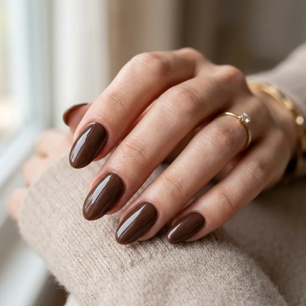 23 Early Fall August Nails You'll Want to Wear Before Everyone Else 15 Mocha Brown Oval Nails
