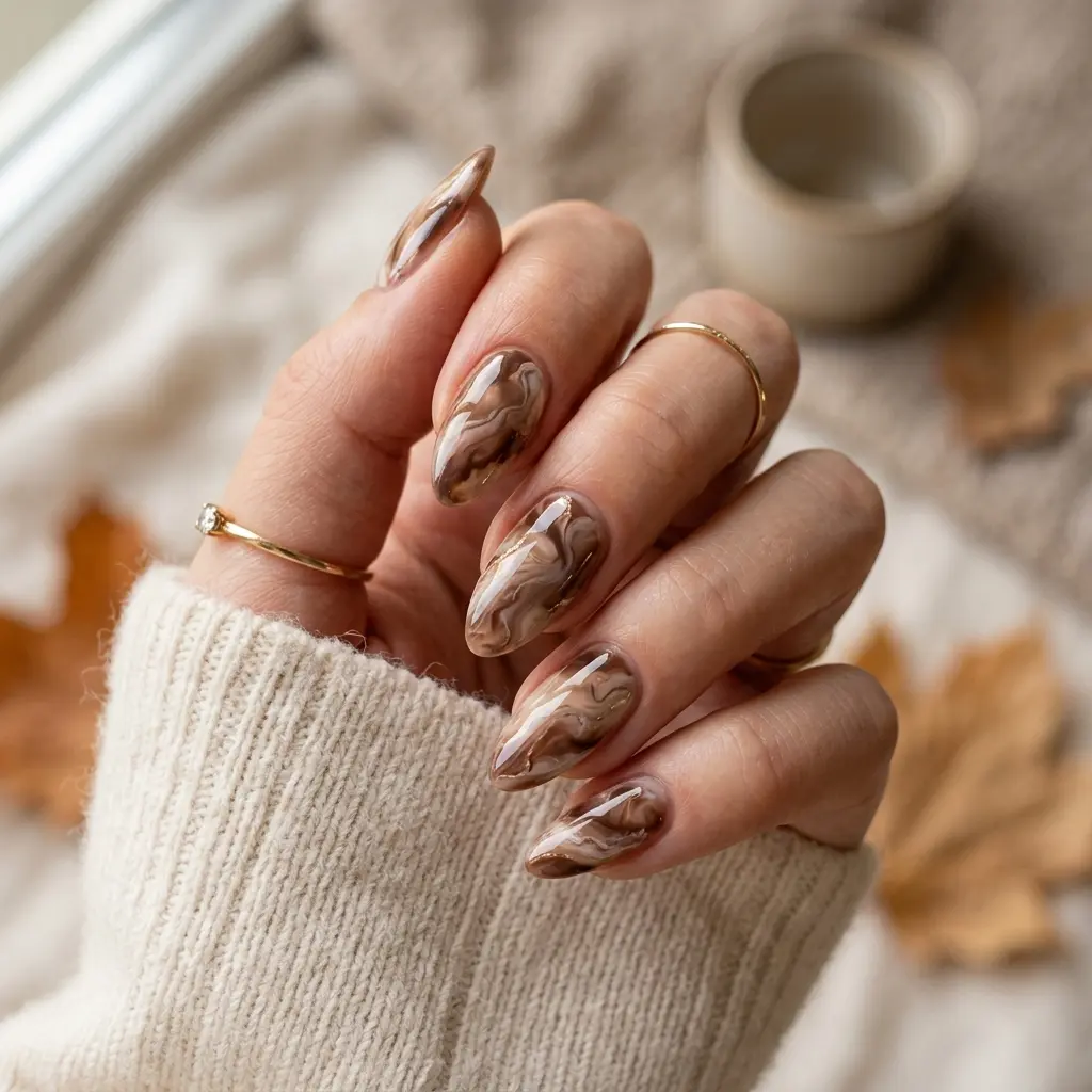 Mocha Marble Nail Art