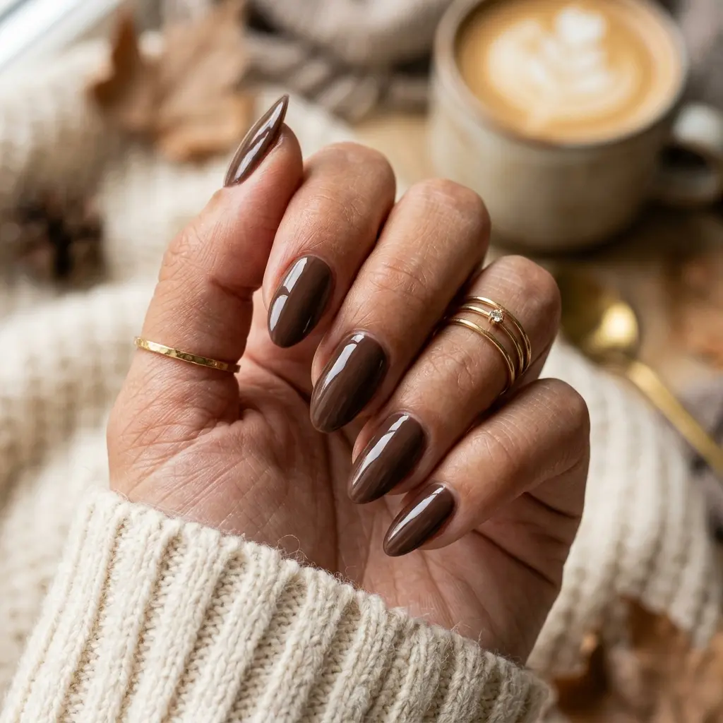 Glossy Mocha Nails
