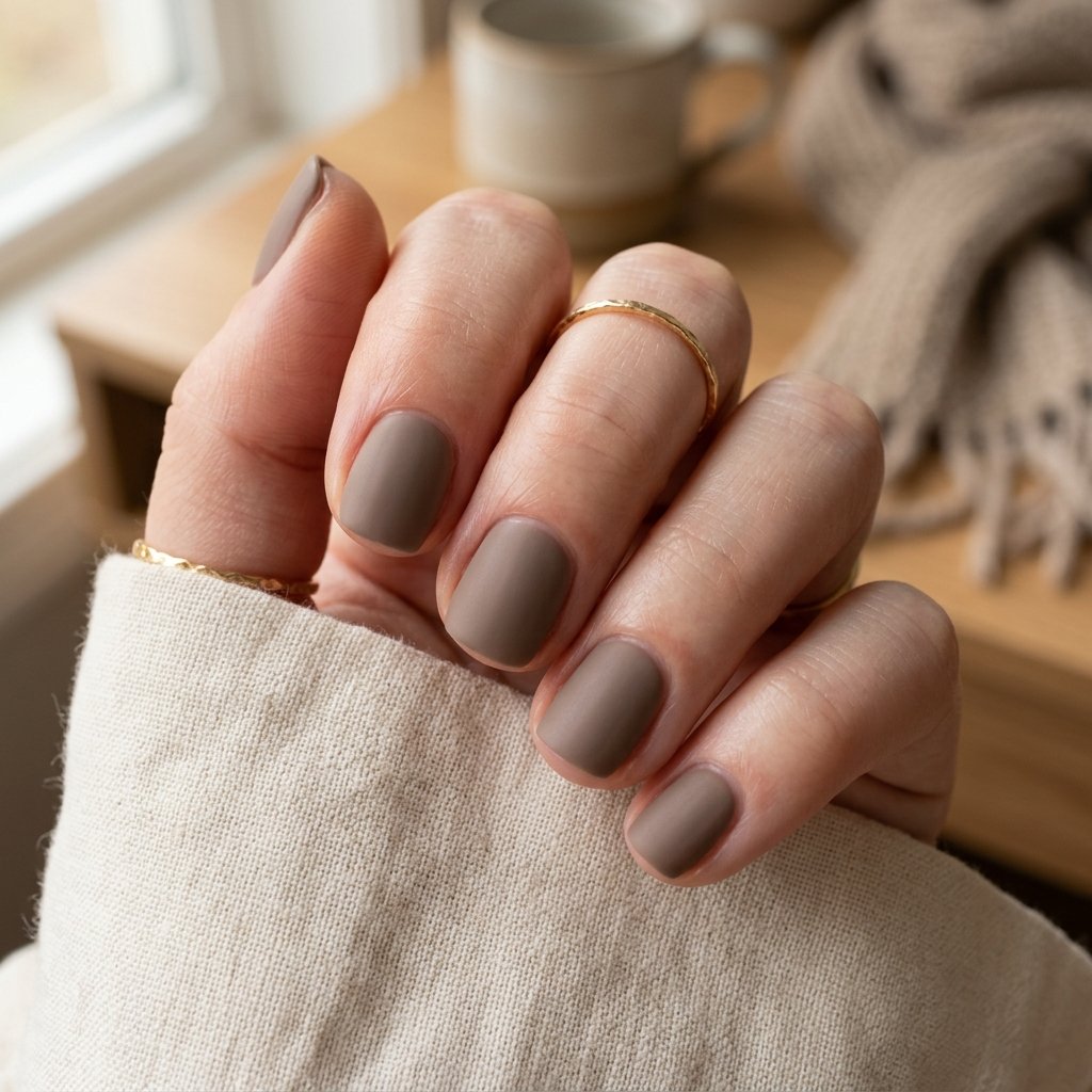 Warm Mushroom Taupe Matte Short Nails