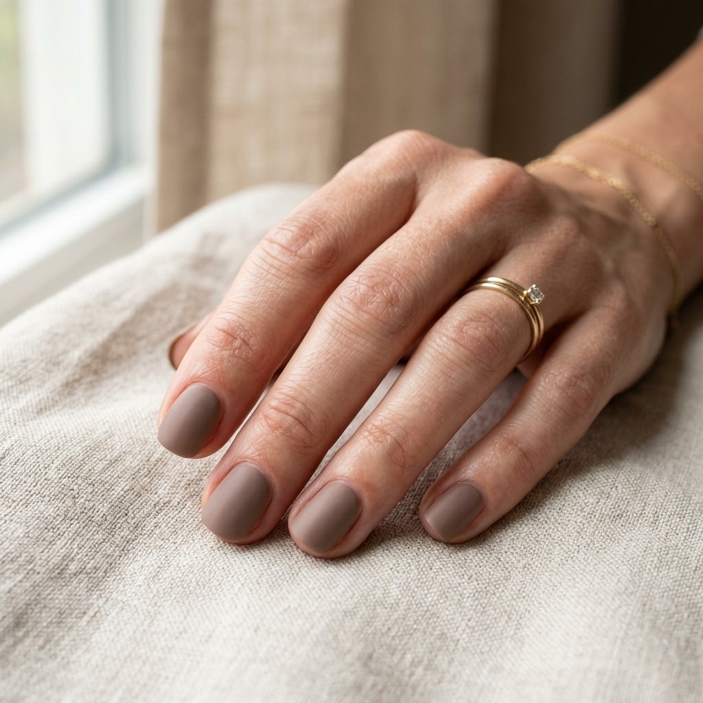 Warm Mushroom Taupe Matte Short Nails