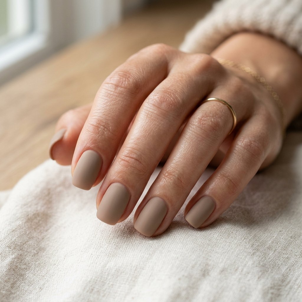 Warm Mushroom Taupe Matte Short Nails