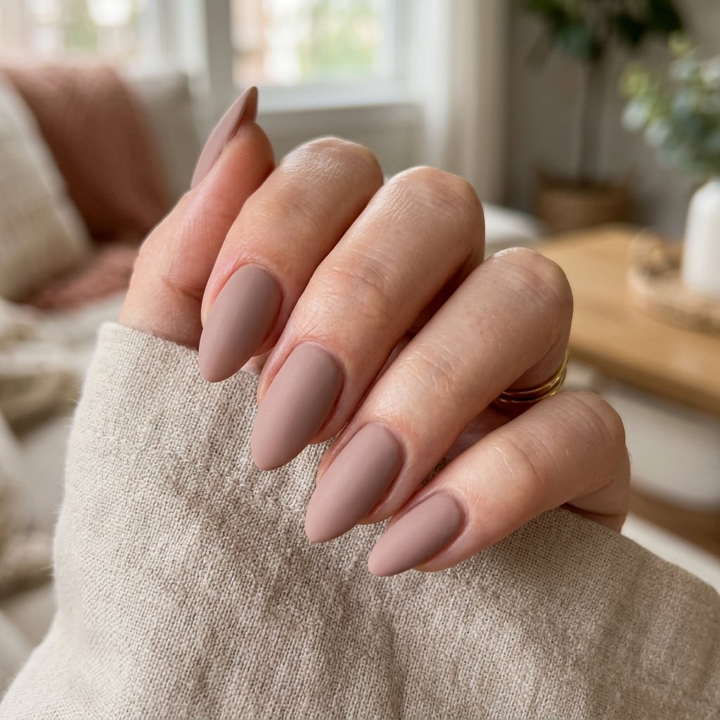 Muted Dusty Blush Matte Almond Nails