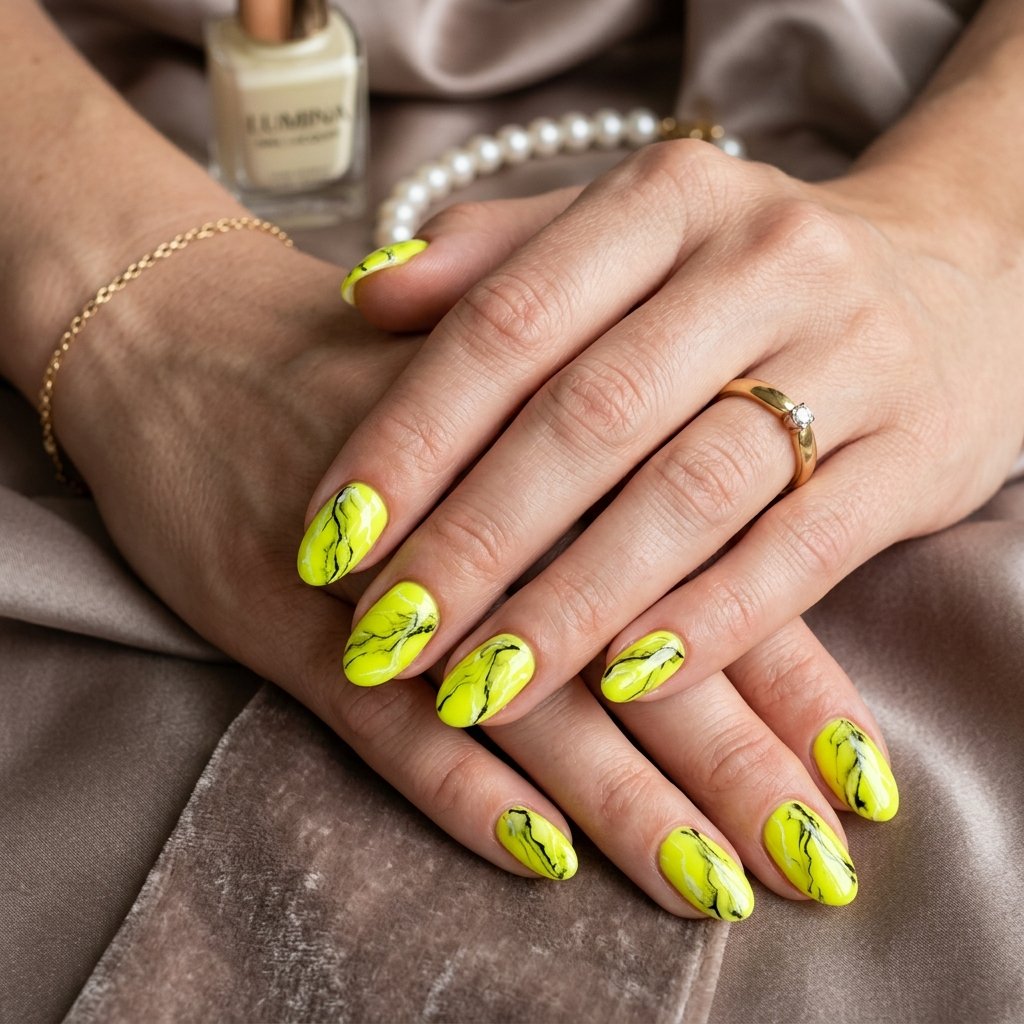 Neon Yellow Marble Effect Nails