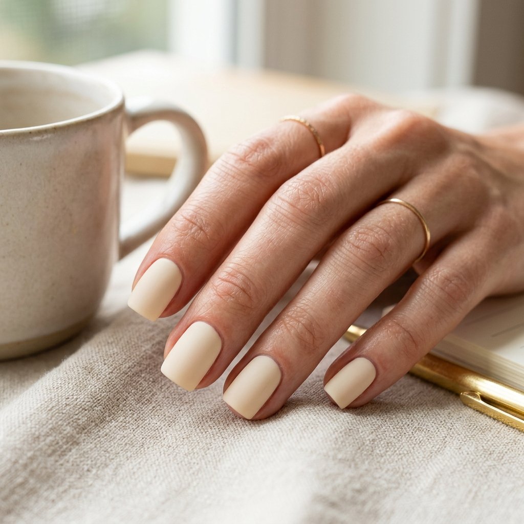 Warm Ivory Matte Short Square Nails