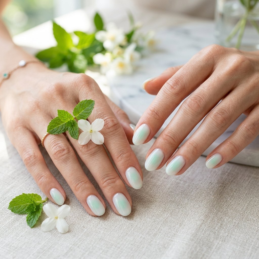 Mint Green Aura on Sheer White Base