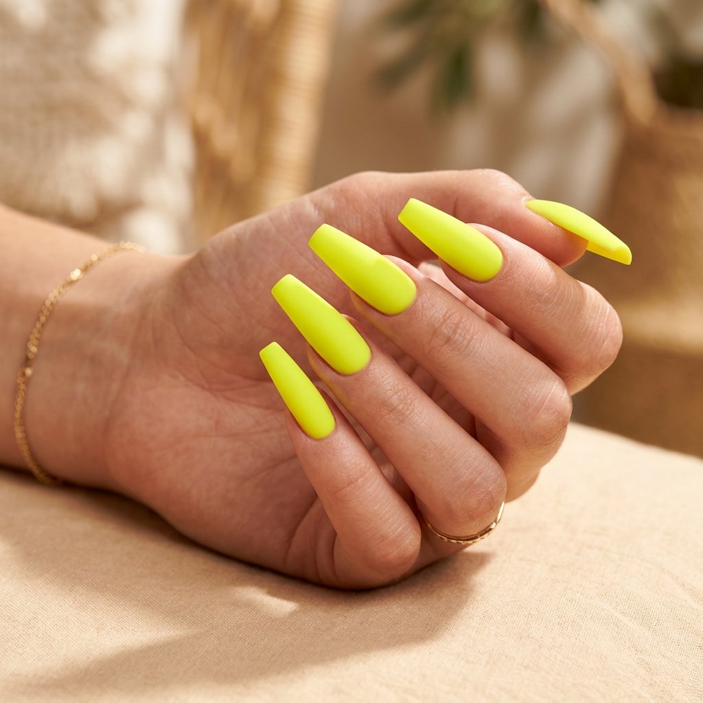 Neon Yellow Matte Coffin Nails