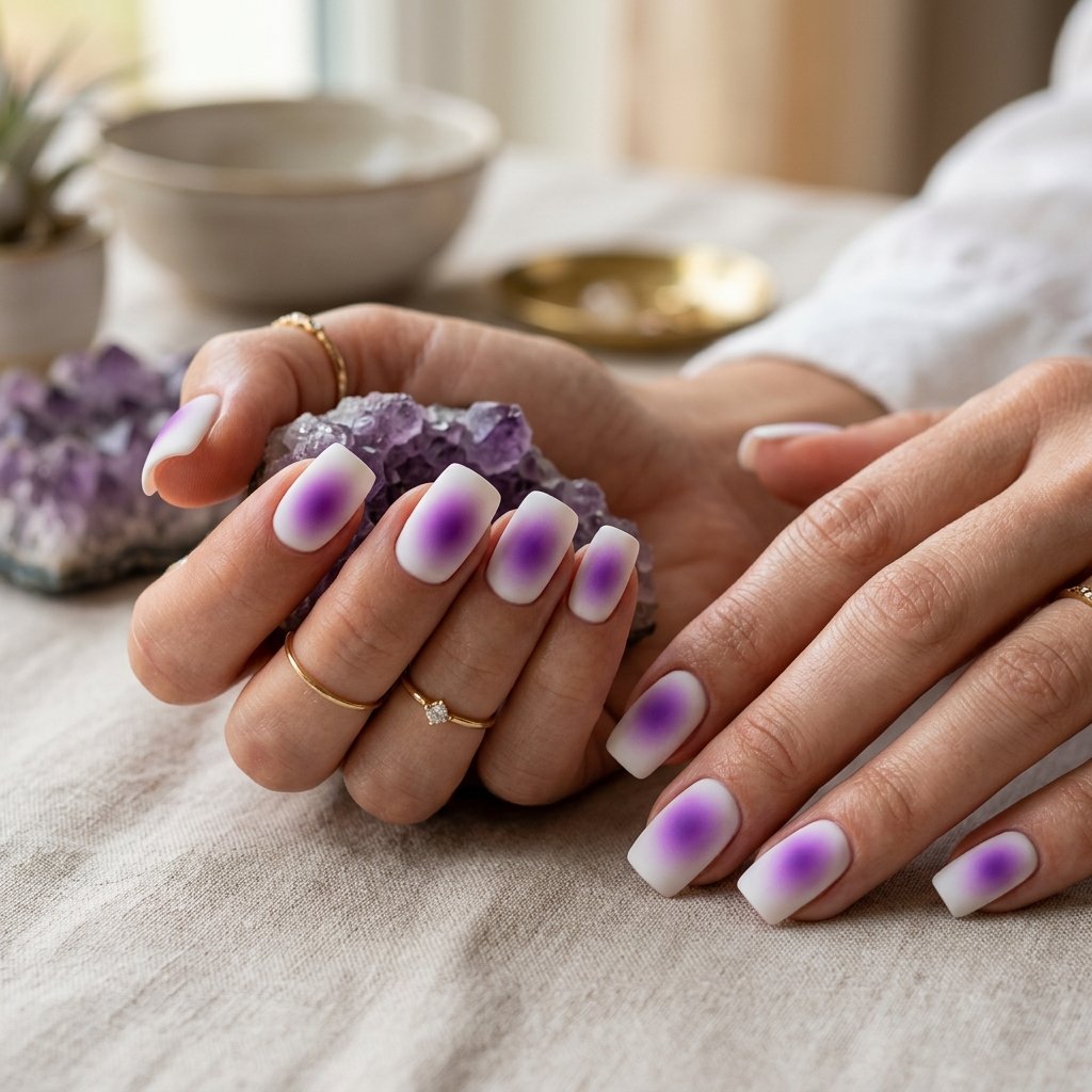 Amethyst Purple Aura on White Matte Nails