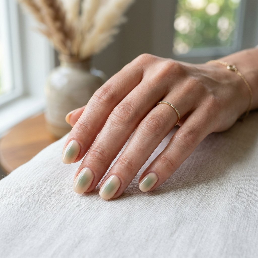 Soft Sage Green Aura on Cream Base