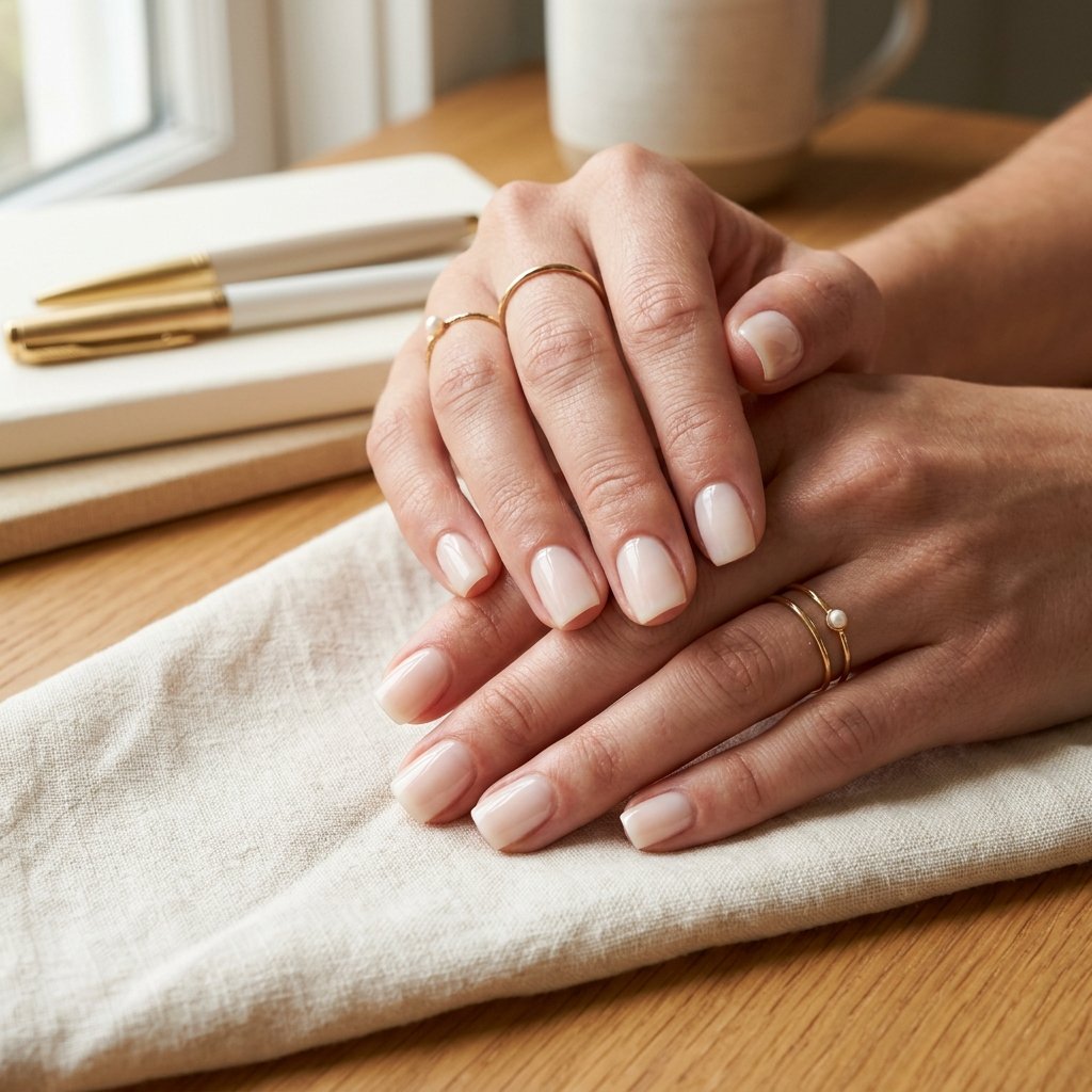 Warm White Glazed Short Square Nails