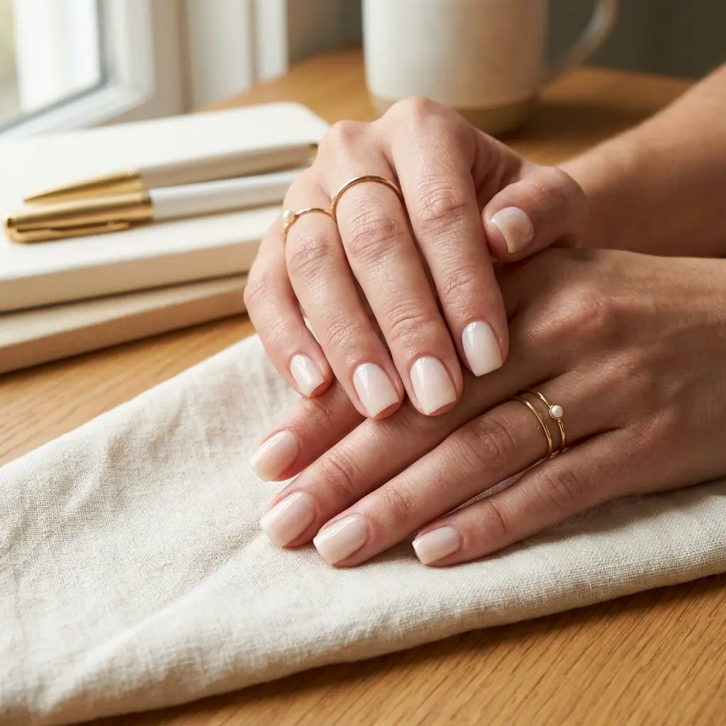 Warm White Glazed Short Square Nails