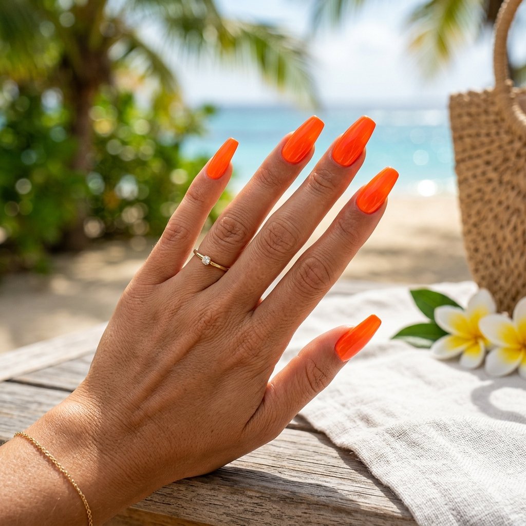 Neon Orange Acrylic Nails