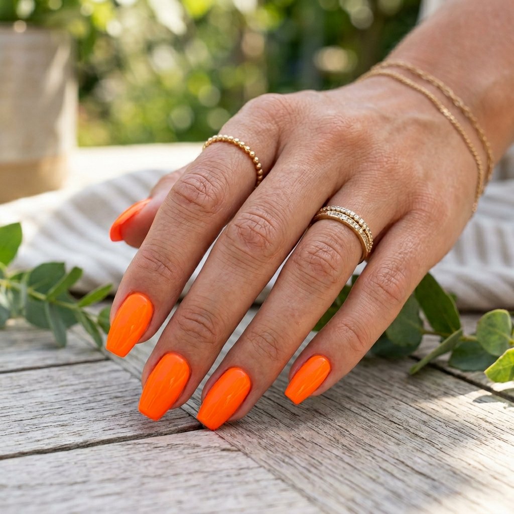 Neon Orange Short Coffin Nails