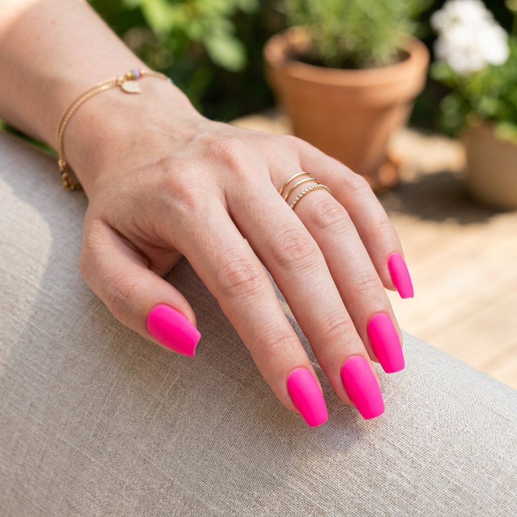 Neon Pink Ultra Matte Short Coffin Nails