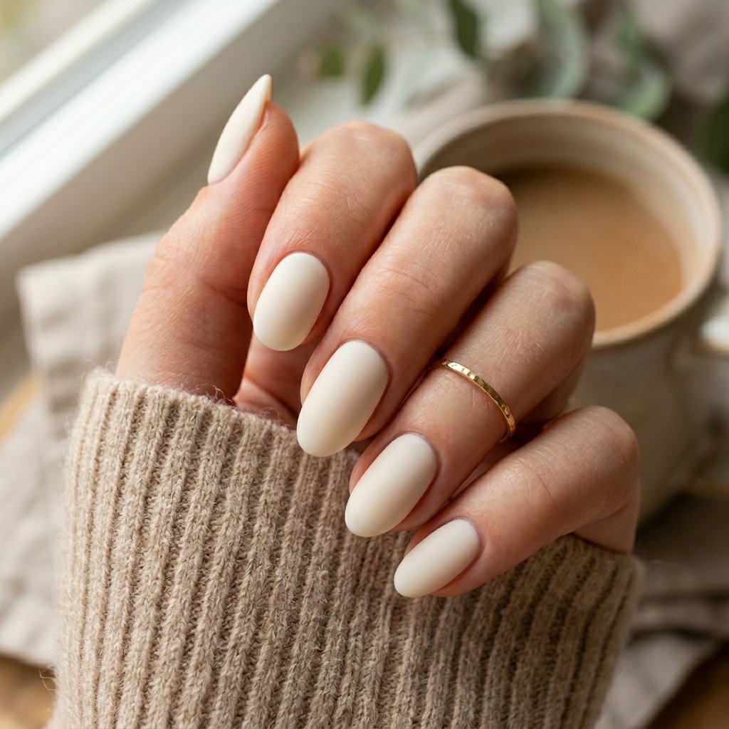 Oat Milk Matte Short Almond Nails