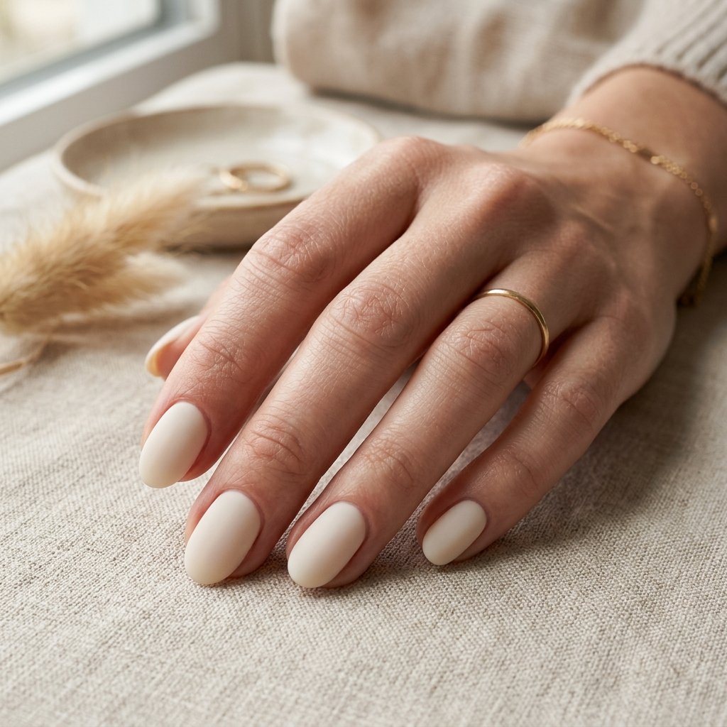 Oat Milk Matte Short Oval Nails