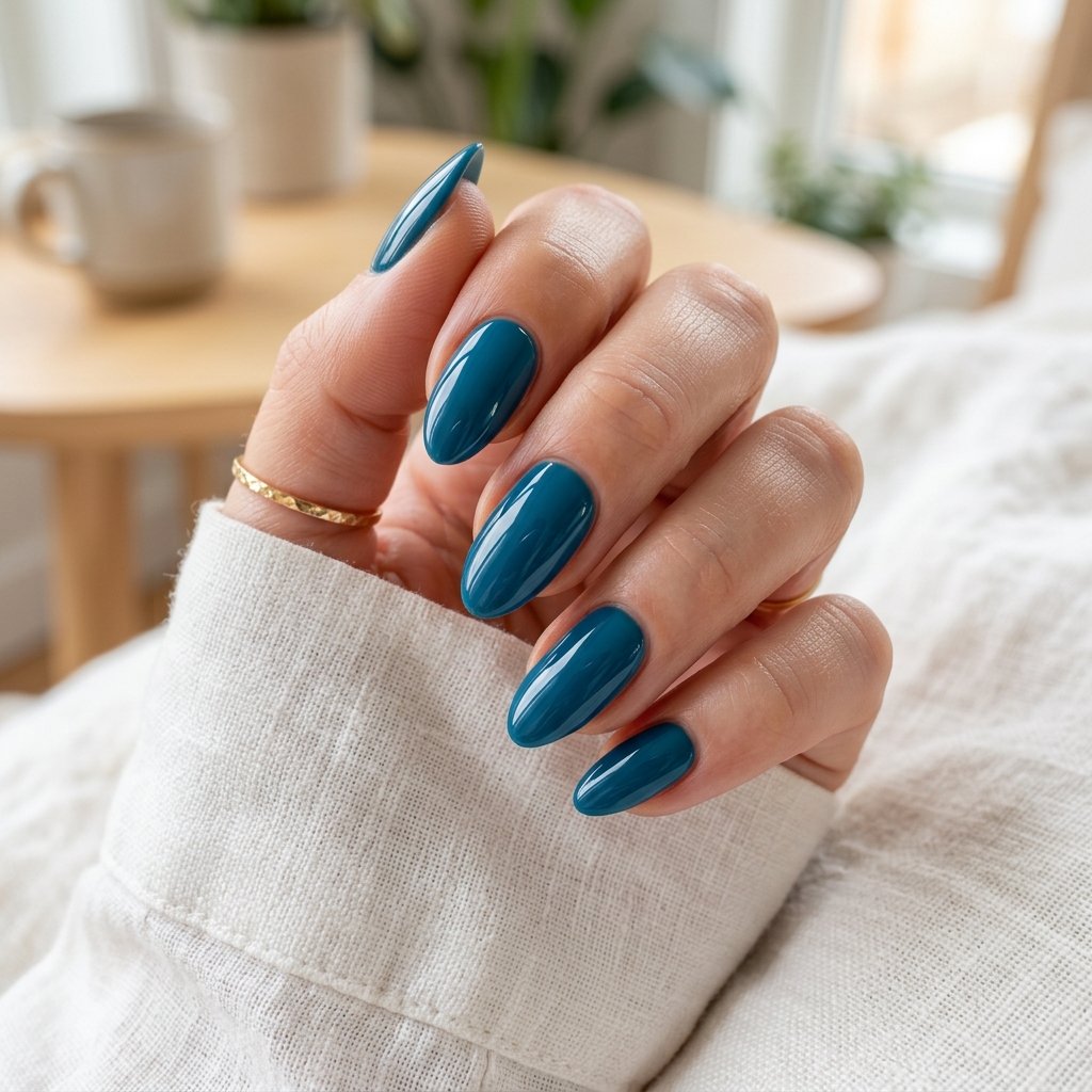 19 Blue Summer Nails Ideas to Refresh Your Seasonal Manicure 2 Glossy Ocean Blue Almond Nails